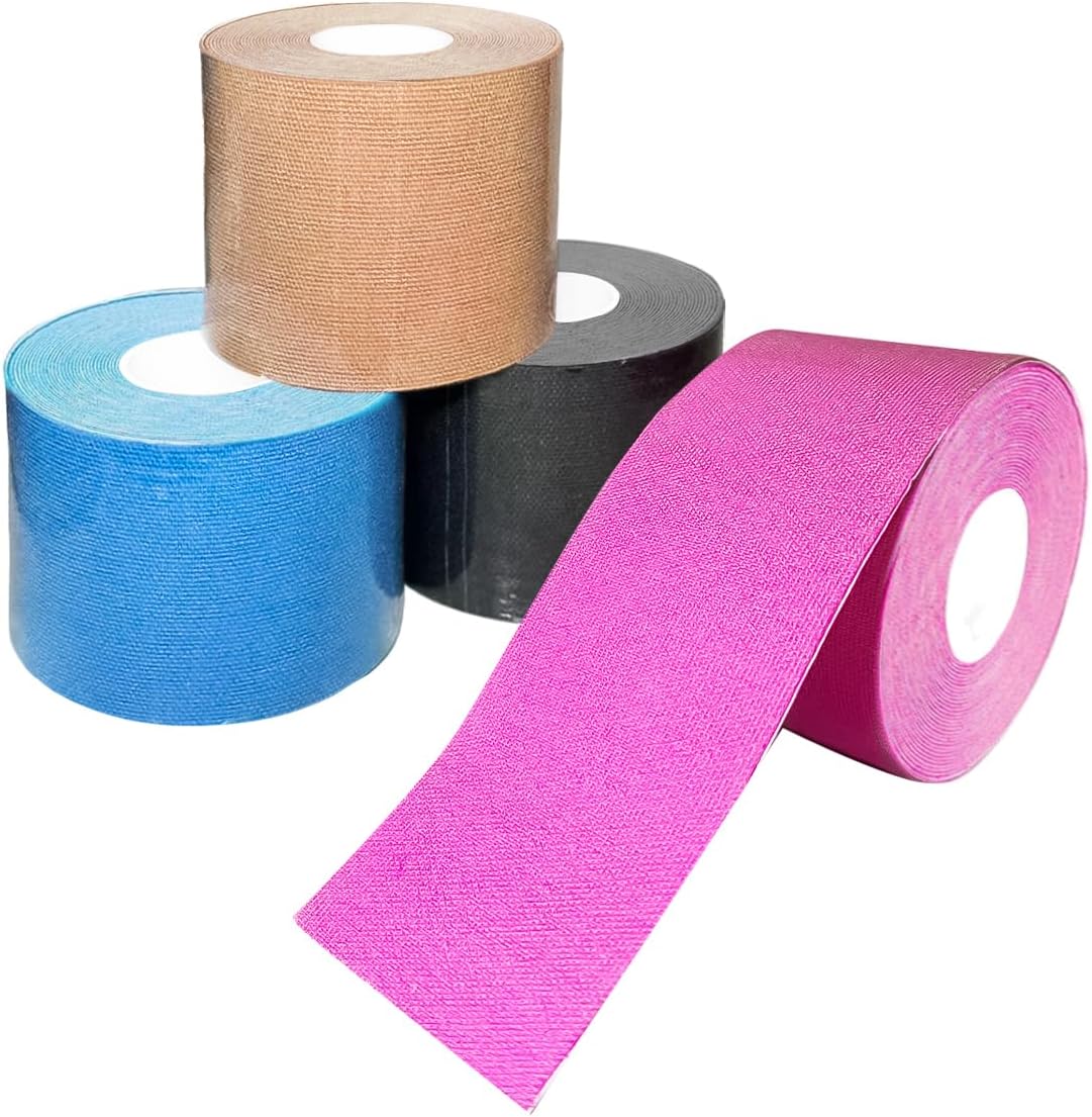 4 Rolls Kinesiology Tape, 1.96In*16.4Ft Waterproof Athletic Tape, Elastic Sports Tape for Shoulder Knees Muscle Exercise Taping for Fitness Running