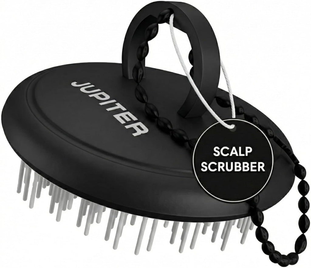 Jupiter Scalp Exfoliator - Scalp Massager Tool for Wet & Dry Hair - Ergonomic Detangler Brush - Dandruff Comb & Scrub to Remove Dandruff & Buildup and Support Circulation - Black/White