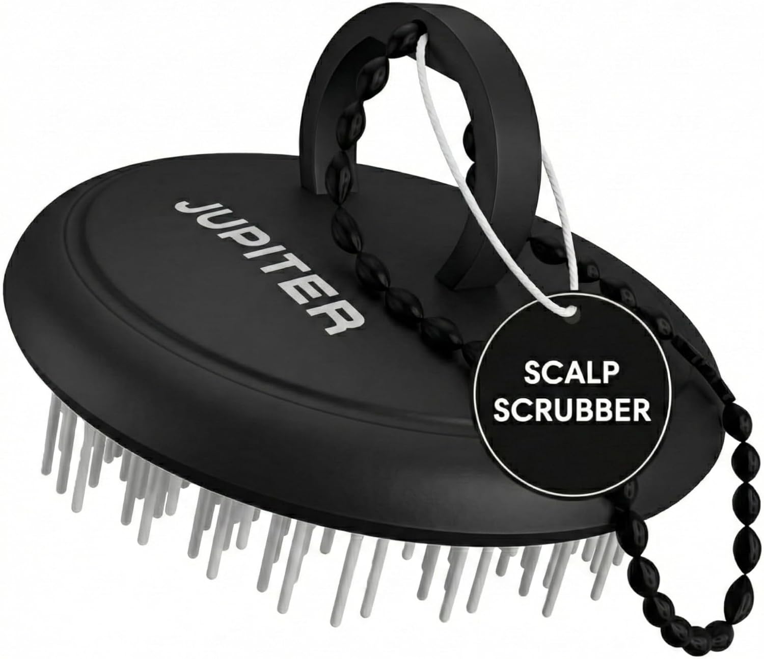 Jupiter Scalp Exfoliator - Scalp Massager Tool for Wet & Dry Hair - Ergonomic Detangler Brush - Dandruff Comb & Scrub to Remove Dandruff & Buildup and Support Circulation - Black/White