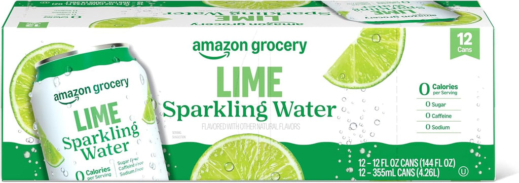 Amazon Grocery, Sparkling Water, Lime, 12 Fl Oz, 12 Cans