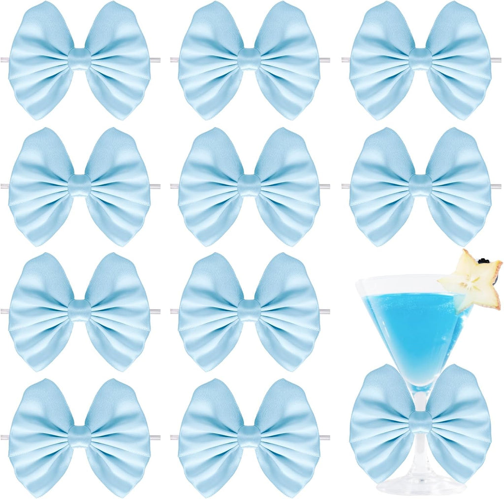 24 Pcs Baby Blue Satin Ribbon Twist Tie Bows for Treat Bags 3.5inches Blue Bows for Crafts Premade Bows Decorating Gifts Wrapping Bows for Pop Candy Apples Cake Bakery Wedding Party