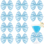 24 Pcs Baby Blue Satin Ribbon Twist Tie Bows for Treat Bags 3.5inches Blue Bows for Crafts Premade Bows Decorating Gifts Wrapping Bows for Pop Candy Apples Cake Bakery Wedding Party
