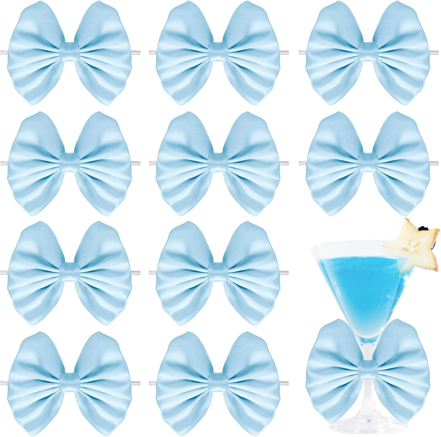 24 Pcs Baby Blue Satin Ribbon Twist Tie Bows for Treat Bags 3.5inches Blue Bows for Crafts Premade Bows Decorating Gifts Wrapping Bows for Pop Candy Apples Cake Bakery Wedding Party