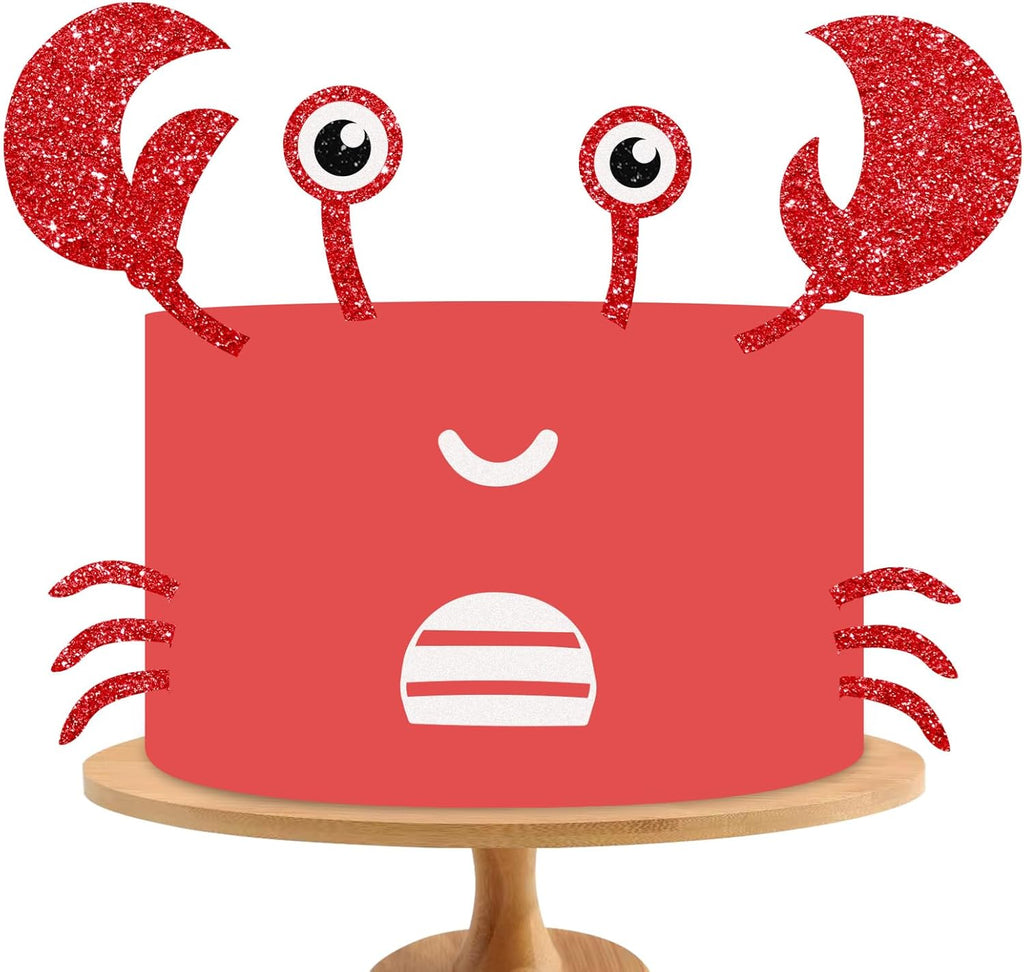 Crab Birthday Cake Topper, Ocean Crab Cake Decor, Red Glitter Under the Sea Crab Claws Feet Cake Topper Set, Beach Marine Animal/Seafood Baby Shower Party Decoration