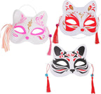 3pcs Japanese Half-face Cat Fox Masks for Women, Hand-painted Lightweight Cosplay Props for Masquerade, Halloween, and Party Dress-up