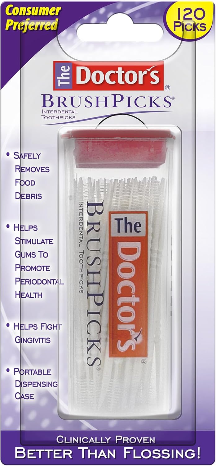 The Doctor's BrushPicks, Interdental Brushes and Dental Pick 2-in-1, Plaque Remover for Teeth, 120 Toothpicks, 1 Pack