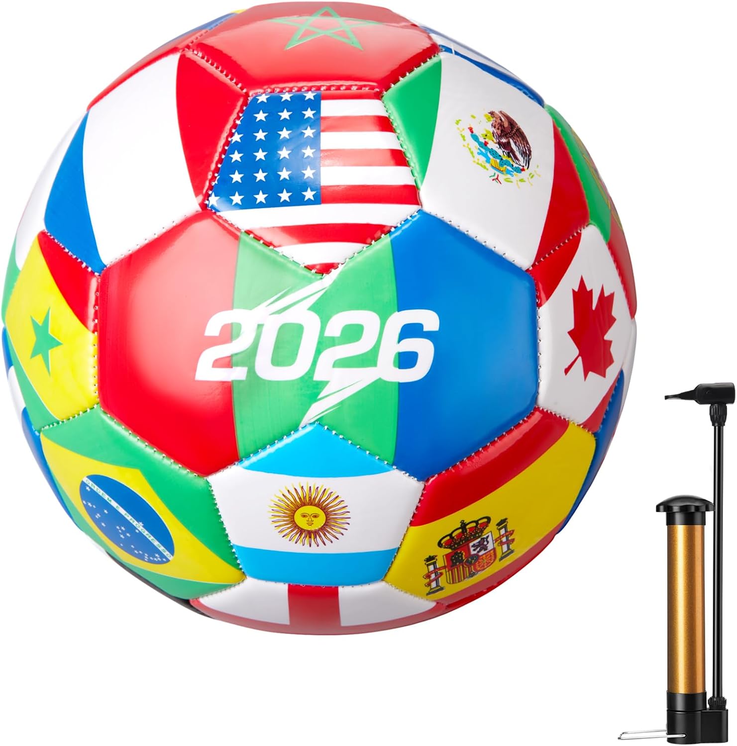Tellingyou 2026 World Flag Soccer Ball Bulk with Pump Needle Multi-Country Design for Adults Team Training Club Events Sports Parties and Soccer Fan Gifts