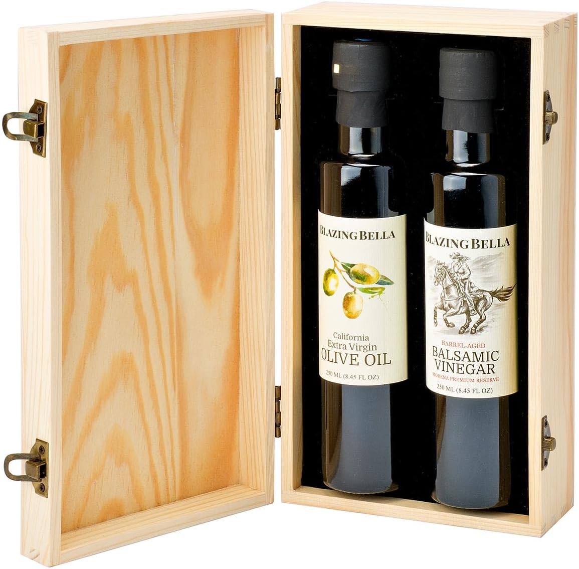 Blazing Bella Olive Oil and Balsamic Vinegar Gift Set – Traditional Aged Balsamic Vinegar & Extra Virgin Olive Oil (2 x 250ml) – Gourmet Gift Set in Signature Wooden Box