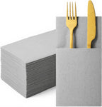 50 Pack Disposable Airlaid Paper Napkins, Dusty Blue Napkins,Prefolded Dinner Napkin with Built in Flatware Pocket for Silverware, Wedding Party Christmas Baby Shower, Gray Blue