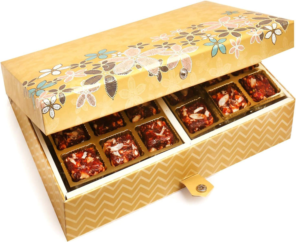 Ghasitaram Gifts Indian Sweets - Gold 4 Print 24 Pcs Sugarfree Dates and Figs Bites Box