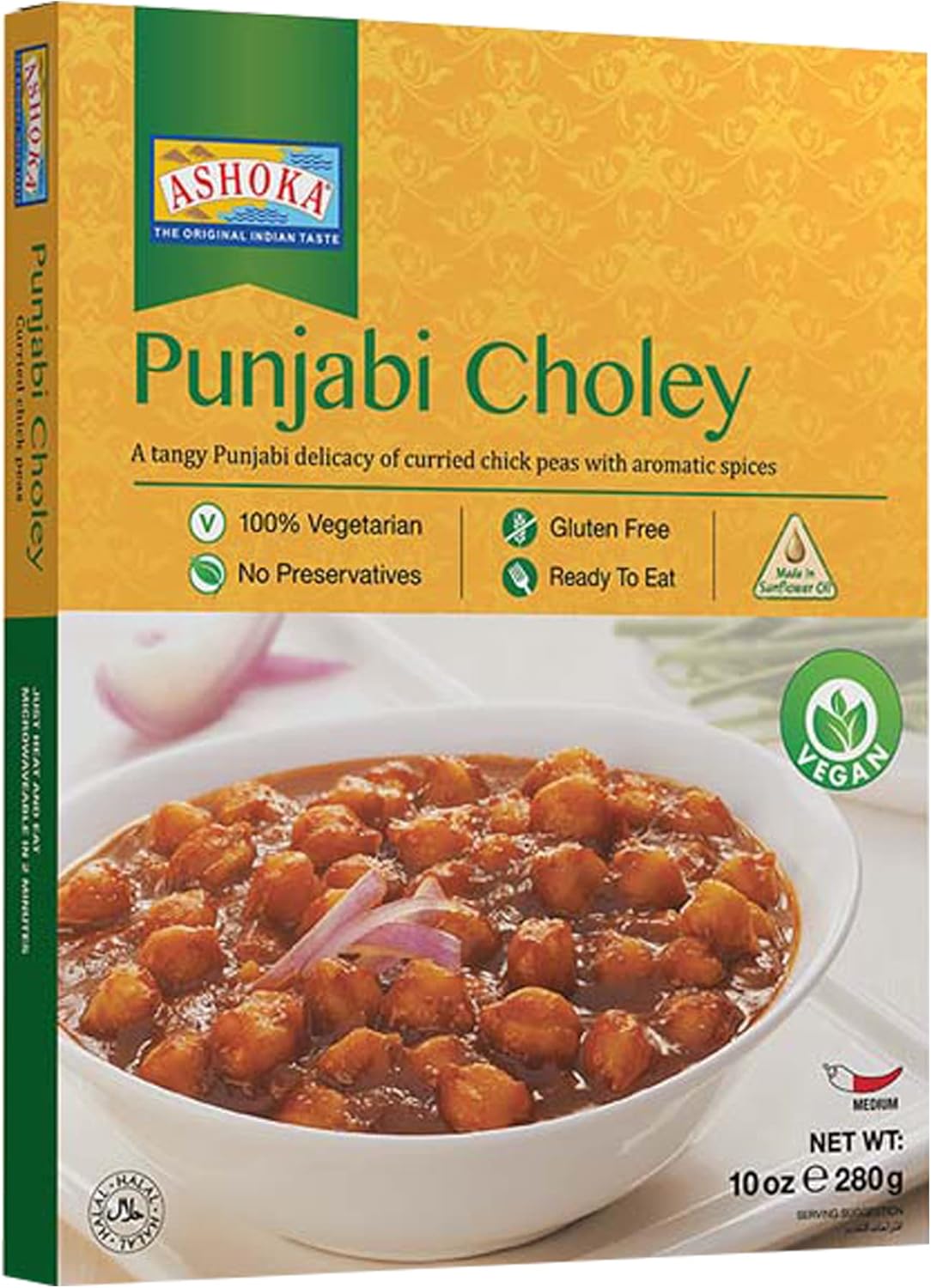 Ashoka Indian Entrees 1932, Vegan Savory Chickpeas, All-Natural, Heat & Serve Instant Meals, Punjabi Choley, Kosher Certified, Travel Friendly, Gluten-Free, and with No Preservatives, Pack of 1