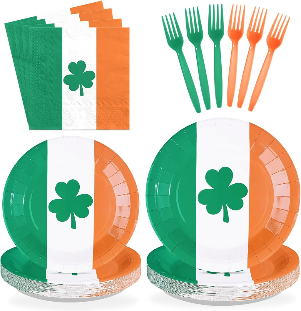 96Pcs St Patrick's Day Party Supplies Irish Flag Plates and Napkins Irish Theme Tableware Set for Ireland Country Decoration Birthday St. Patrick's Day Party Decorations Serves 24