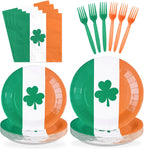 96Pcs St Patrick's Day Party Supplies Irish Flag Plates and Napkins Irish Theme Tableware Set for Ireland Country Decoration Birthday St. Patrick's Day Party Decorations Serves 24