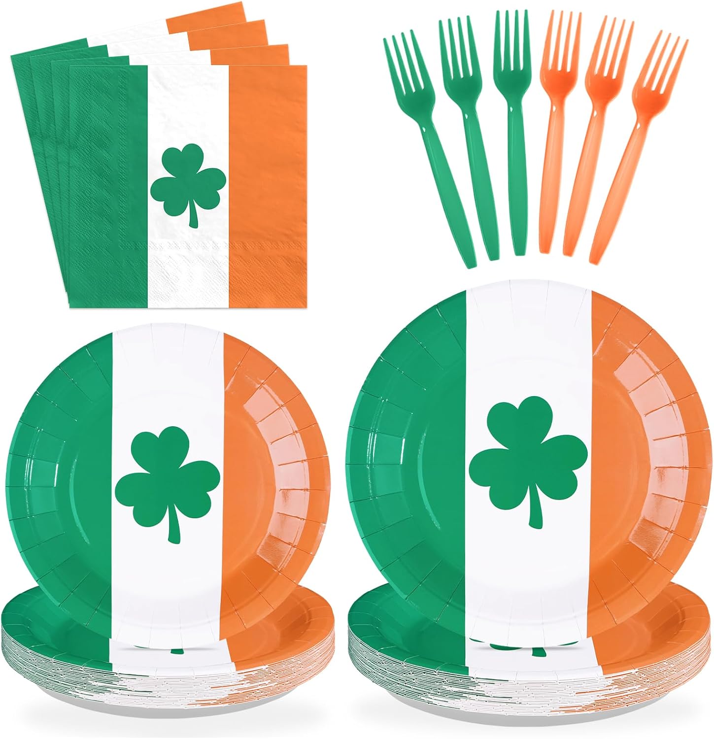 96Pcs St Patrick's Day Party Supplies Irish Flag Plates and Napkins Irish Theme Tableware Set for Ireland Country Decoration Birthday St. Patrick's Day Party Decorations Serves 24