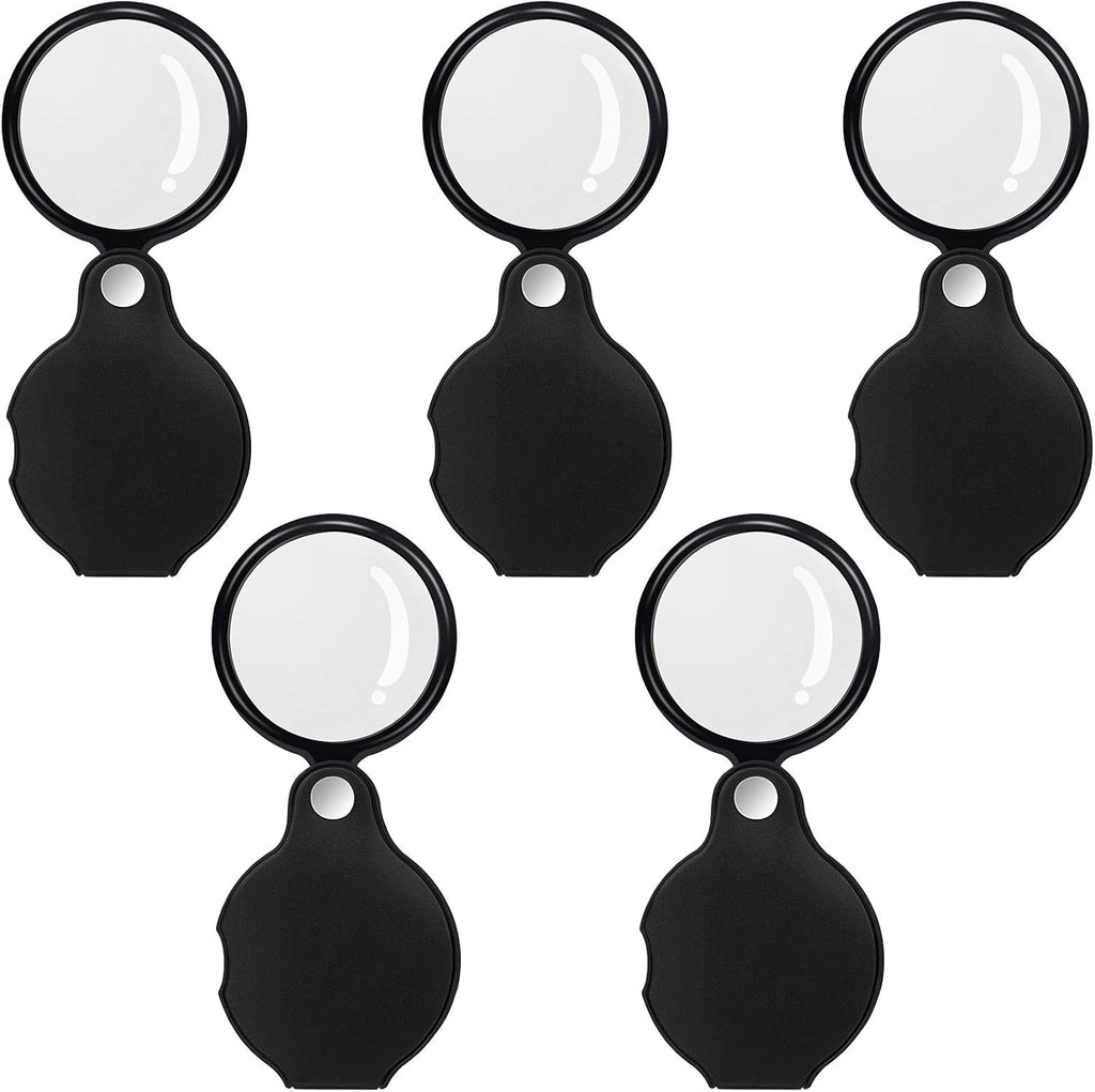 5PCS 10X Pocket Magnifying Glass Small Magnifying Glass with Black Rotating Protective for Reading, Books, Jewelry