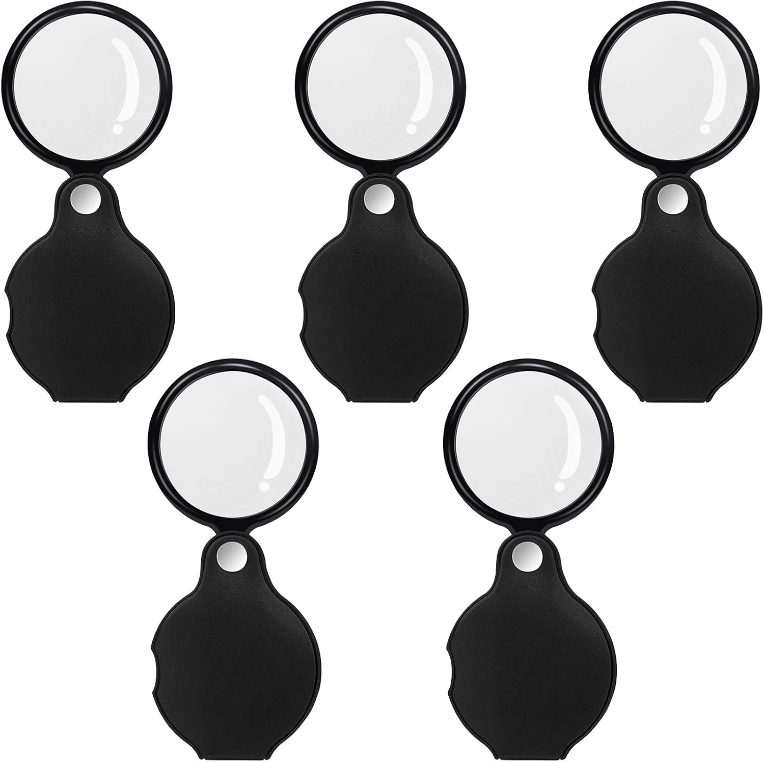 5PCS 10X Pocket Magnifying Glass Small Magnifying Glass with Black Rotating Protective for Reading, Books, Jewelry