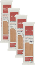 DeLallo Whole Wheat Spaghetti, 1 Pound Bag, 4 Pack, 100% Organic Noodles, Pasta from Italy, Whole Grain, Cooks Al Dente