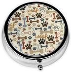 Metal Silver 3 Compartment Pill Box Pocket Portable Mini Travel Pill Case Small Round Decorative Medicine Box Vitamin Pill Organizer with Bone Dog Paw