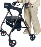 Rollator Walkers for Seniors with Seat, Foldable & One-Hand Carry, Upgraded Rolling Walker with Seat for Seniors, Handles Height Adjustable Rolling Walker for Seniors, Walking & Seated Rest, Black