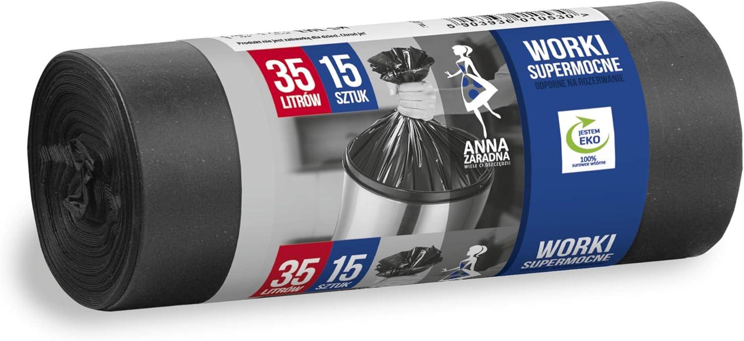 ST-AZ-010530 Rubbish Bags Tear-Resistant Super Strong 35 L | Pack of 15 | Rubbish Bags for Household Waste Office Made of Thick LDPE Regranulate Film Colour: Black