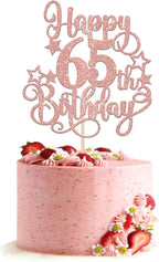 1 PCS Happy 65th Birthday Cake Topper Glitter Cheers to 65 Years Birthday Cake Pick Hello 65 Fabulous Cake Decoration for Happy 65th Birthday Anniversary Party Decorations Supplies Rose Gold