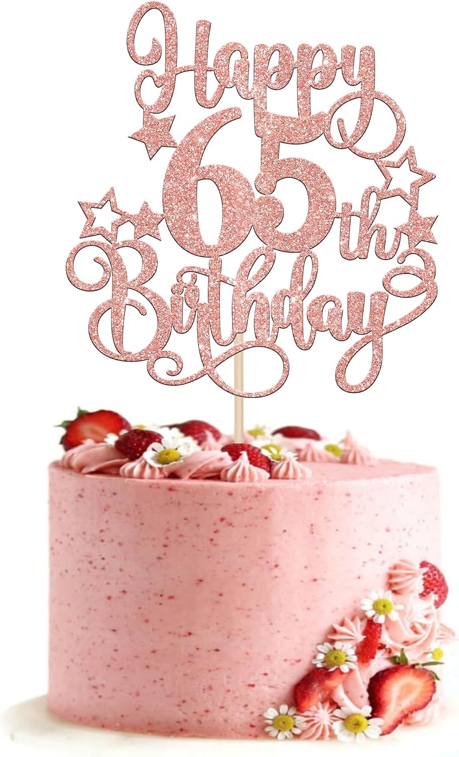 1 PCS Happy 65th Birthday Cake Topper Glitter Cheers to 65 Years Birthday Cake Pick Hello 65 Fabulous Cake Decoration for Happy 65th Birthday Anniversary Party Decorations Supplies Rose Gold