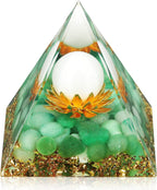 Hopeseed Orgone Pyramid Flower of Life Crystals and Healing Stones Orgonite Pyramids for Positive Energy with Green Aventurine and White Jade Crystal that Promotes Prosperity and Good Luck