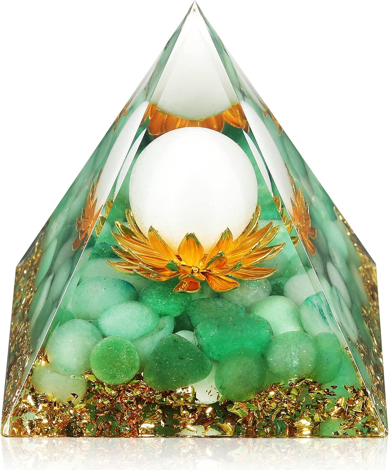 Hopeseed Orgone Pyramid Flower of Life Crystals and Healing Stones Orgonite Pyramids for Positive Energy with Green Aventurine and White Jade Crystal that Promotes Prosperity and Good Luck