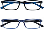 OPULIZE SEE Reading Glasses with Blue Light Blocking for Women and Men, Narrow Frame, Spring Hinges, Computer Gaming Glasses, Black,Blue +1.5 (Pack of 2)