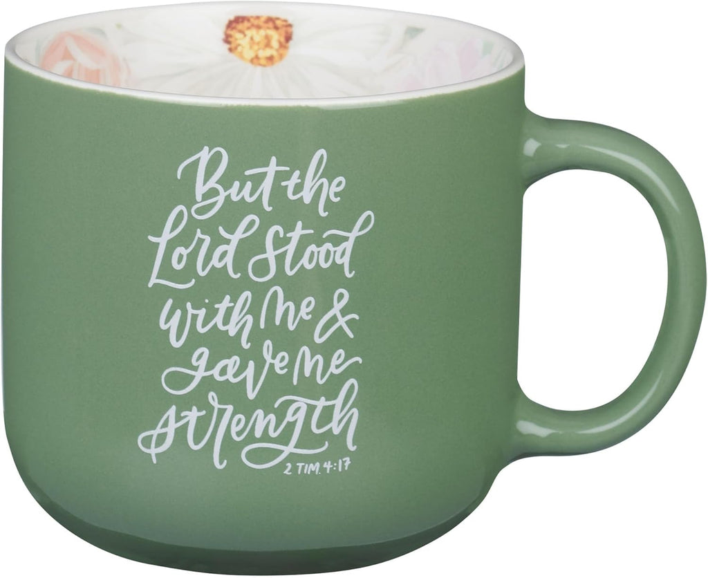 Christian Art Gifts Large Novelty Inspirational Ceramic Coffee & Tea Mug for Men & Women: Lord Stood with Me Encouraging Scripture, Microwave & Dishwasher Safe, Green, 15 oz.