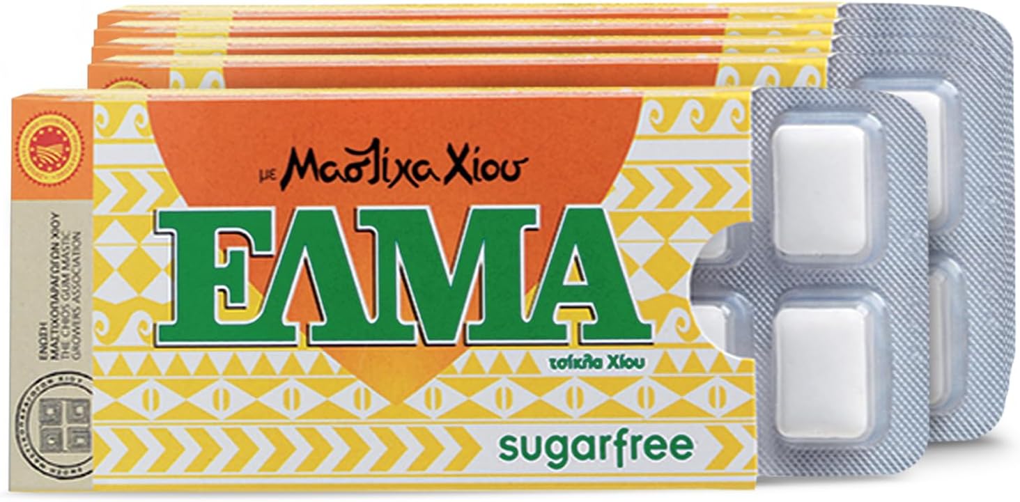 Supersmart - Mastic Gum Chewing Gum ELMA - Chios Greek Gum - Natural Oral Hygiene - Sugar Free - Menthol Taste with Xylitol | GMO & Gluten Free - 5x10 Gums