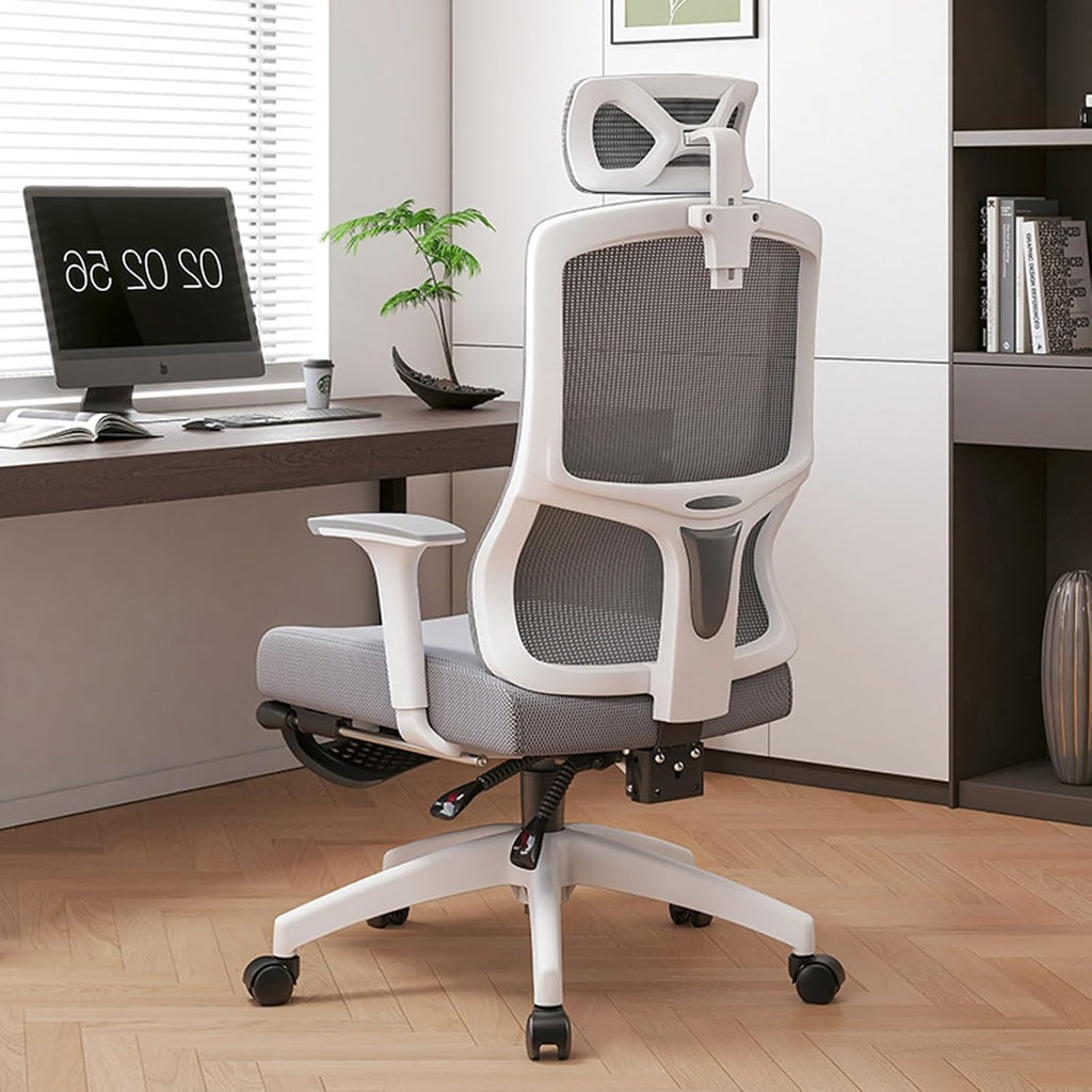 Ergonomic Desk Chair with Retractable Footrest Swivel Chair, 6-Way Adjustable Armrest, Adjustable Headrest, 155° Back Tilt Home Work Gaming Drafting Vanity Use