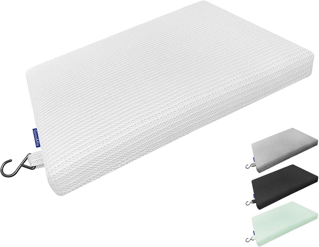 Gooo&Ma Non-Slip Waterproof Shower Seat Cushion Bathtub Pillow Shower Chair Bench Bathtub Cushion - with 3D Mesh & Hook - Bath Pillow，for Elderly，Pregnancy - Washable and Quick Drying(White)