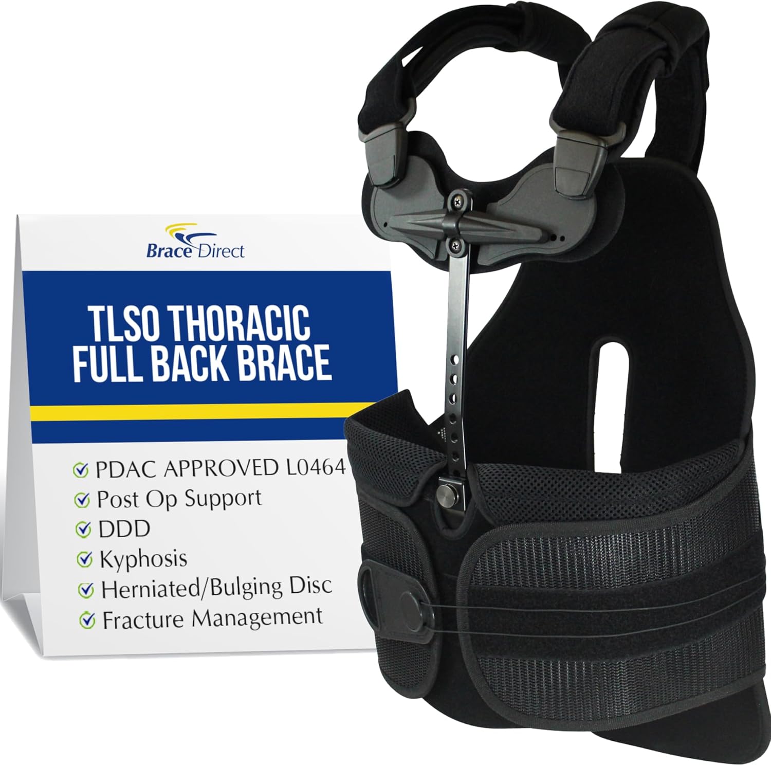 TLSO Thoracic Full Back Brace - PDAC L0464 Pain Relief and Straightener for Fractures, Post Op, Herniated Disc, Spinal Trauma, Mild Scoliosis