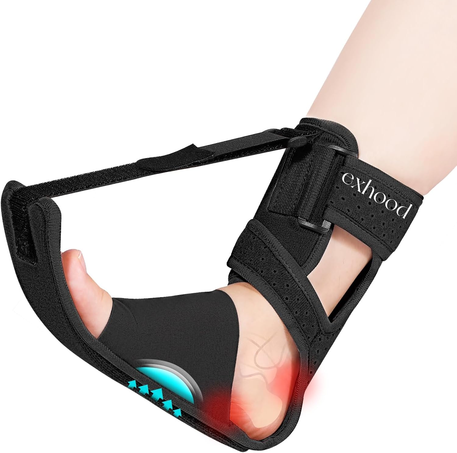 Upgraded Plantar Fasciitis Night Splint, Adjustable Straps Plantar Fasciitis Relief, Supportive Foot Braces with Arch Cushion for Achilles Tendonitis, Foot Drop & Heel Spur Pain Relief Day & Night (Black)