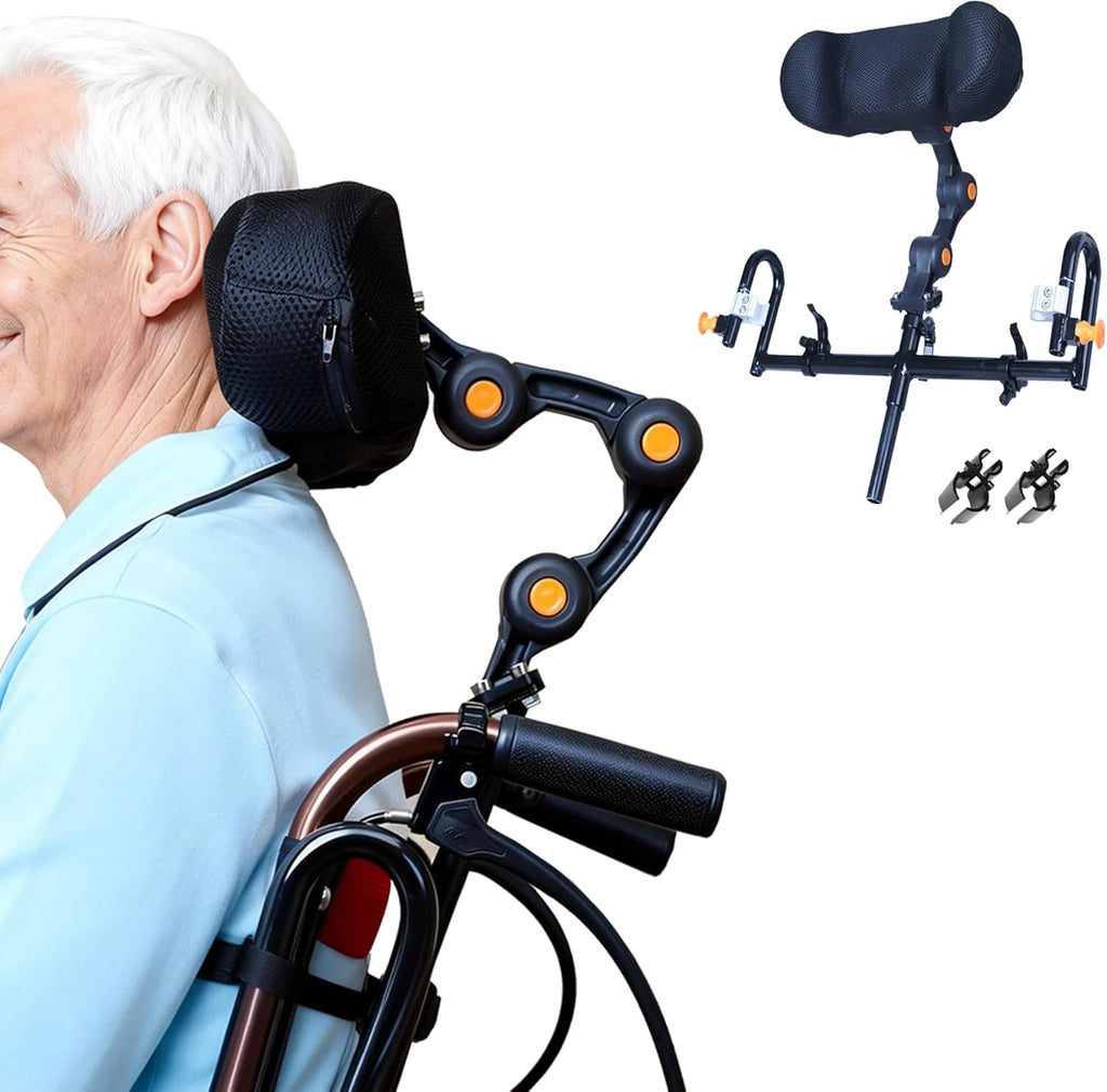 Adjustable Wheelchair Headrest with Side Support, Universal Fit for Round & Flat Frame Tubes, Breathable 3D Mesh Head Support for Daily Use & Long Sitting