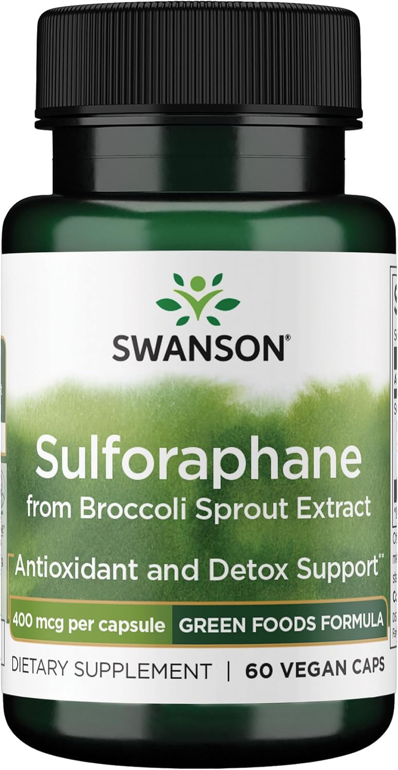 Swanson Sulforaphane Broccoli Sprout Extract for Adults Seeking Liver and Cellular Health Support - Standardized to 0.4% Sulforaphane (60 Vegan Capsules, 400 mcg)