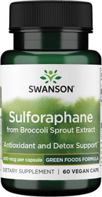 Swanson Sulforaphane Broccoli Sprout Extract for Adults Seeking Liver and Cellular Health Support - Standardized to 0.4% Sulforaphane (60 Vegan Capsules, 400 mcg)
