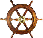 Nautical Sheesham Wood Ship Wheel with Brass Center Home Decoration Gifts (12"), Inch