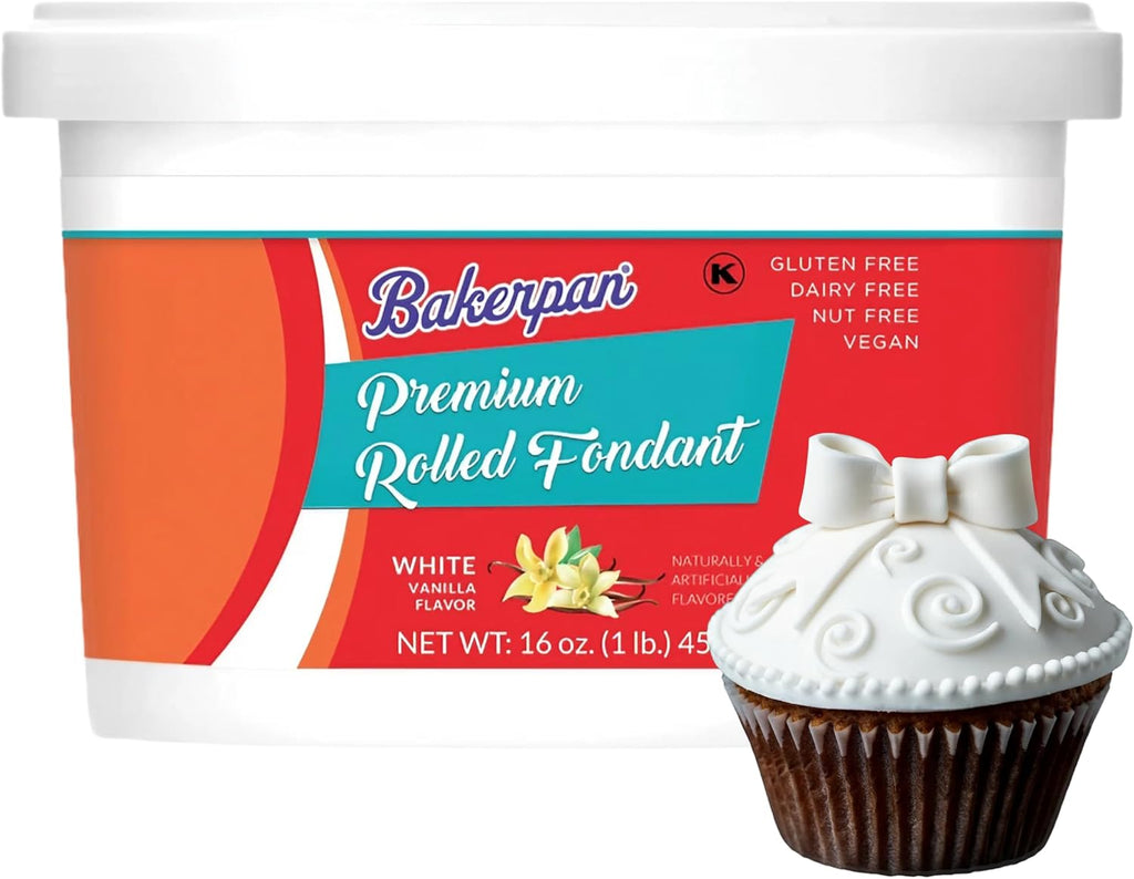 Bakerpan Premium Rolled White Fondant for Cake Decorating - 1 Pound, Vanilla Flavor