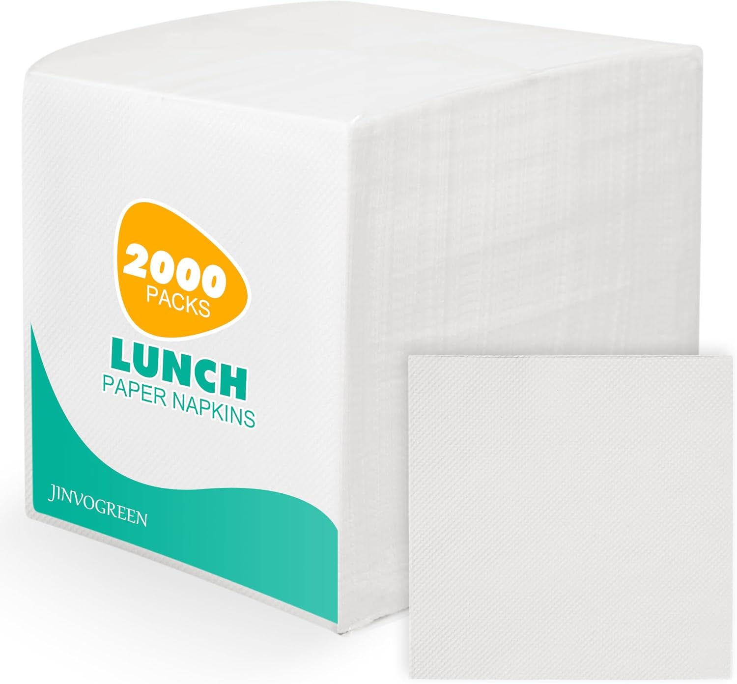 JINVOGREEN 2000 Count White Paper Napkins - 1-Ply 6.5 x 6.5 Folded Bulk Disposable Dinner Napkins for Restaurants, Bars and Parties - Soft and Absorbent 13 x 13 Unfolded