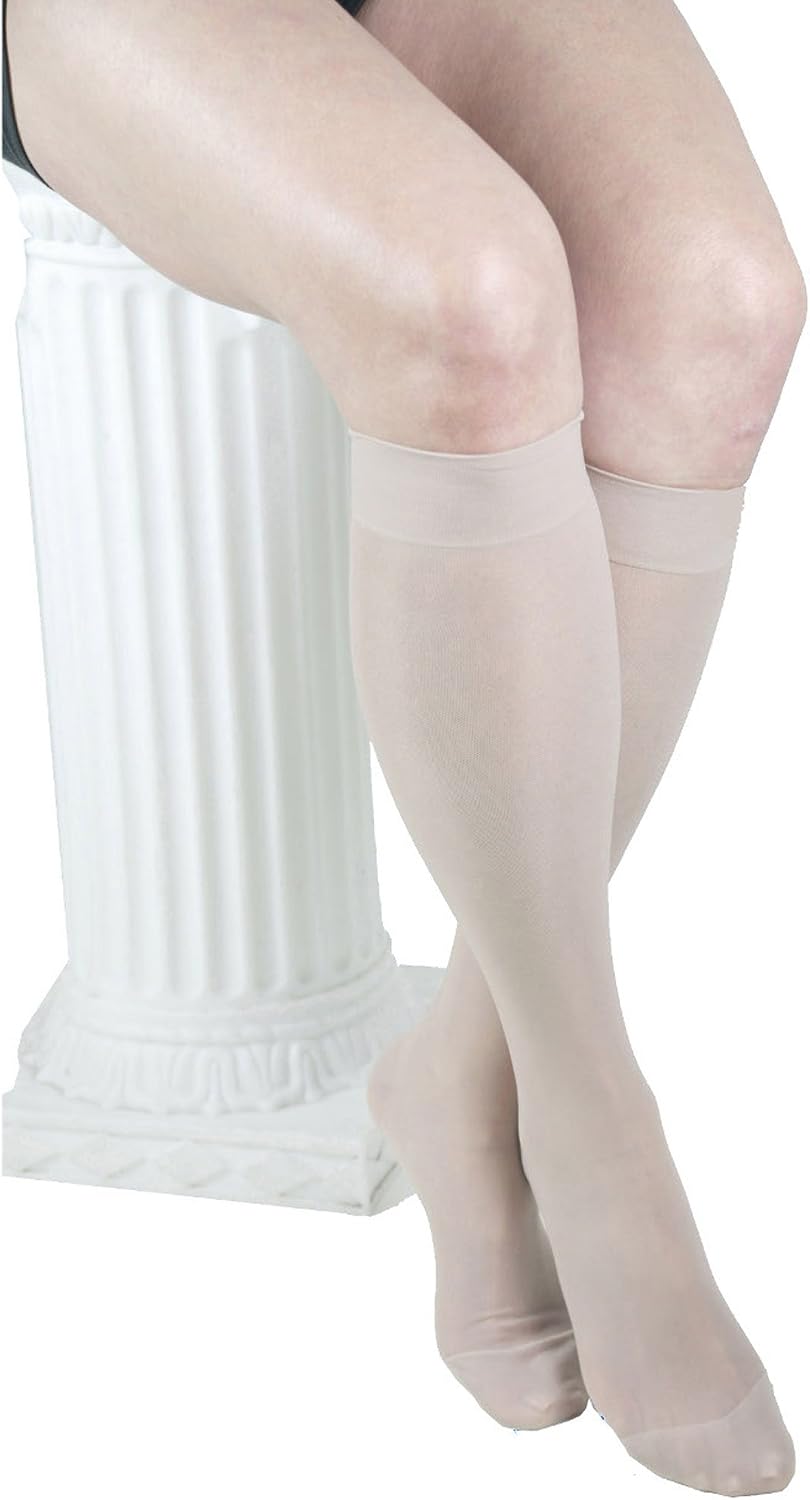 GABRIALLA Sheer Graduated Compression Knee High Stockings 3 Pack (23-30 mmHg) H-180: XX-Large Nude