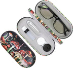 2 in 1 Contact Lens Case and Eyeglasses Case for Women Men Kids, Double Sided Hard Shell Portable Glasses Travel Holder with Built-in Mirror, Contact Lens Box Storage Kit (Black Mushroom)