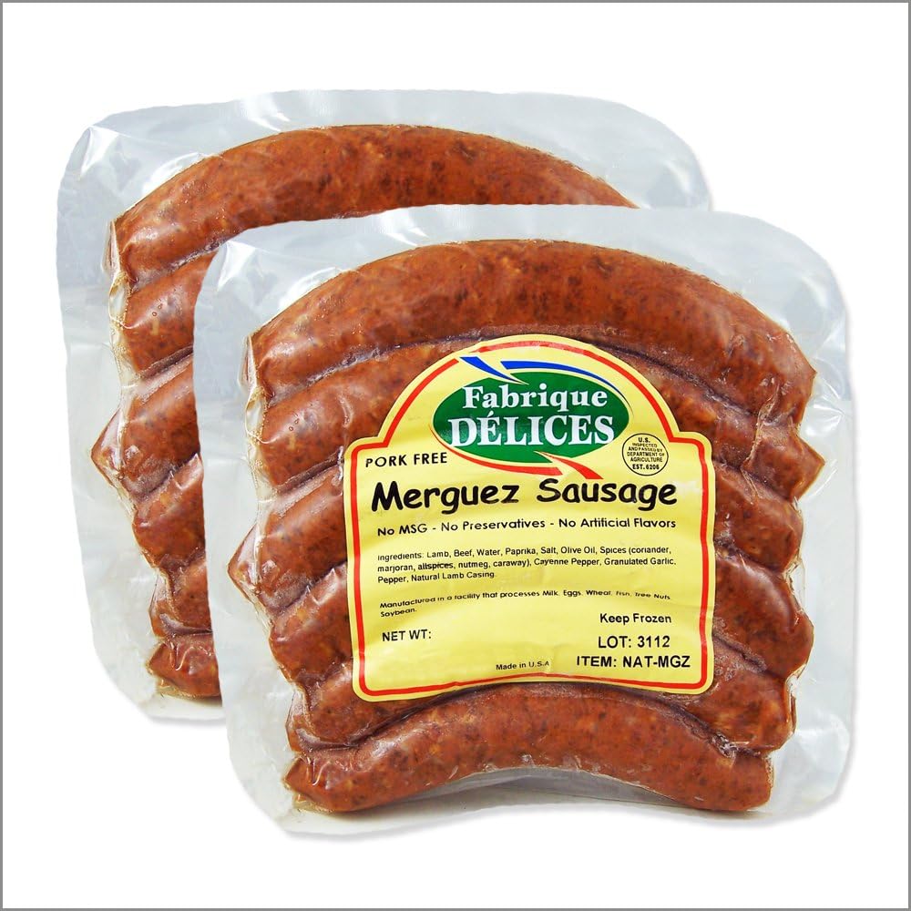 Spicy Lamb Sausages - Merguez Sausages - 100% Lamb - Pork-Free - 6 Links (Pack of 2)