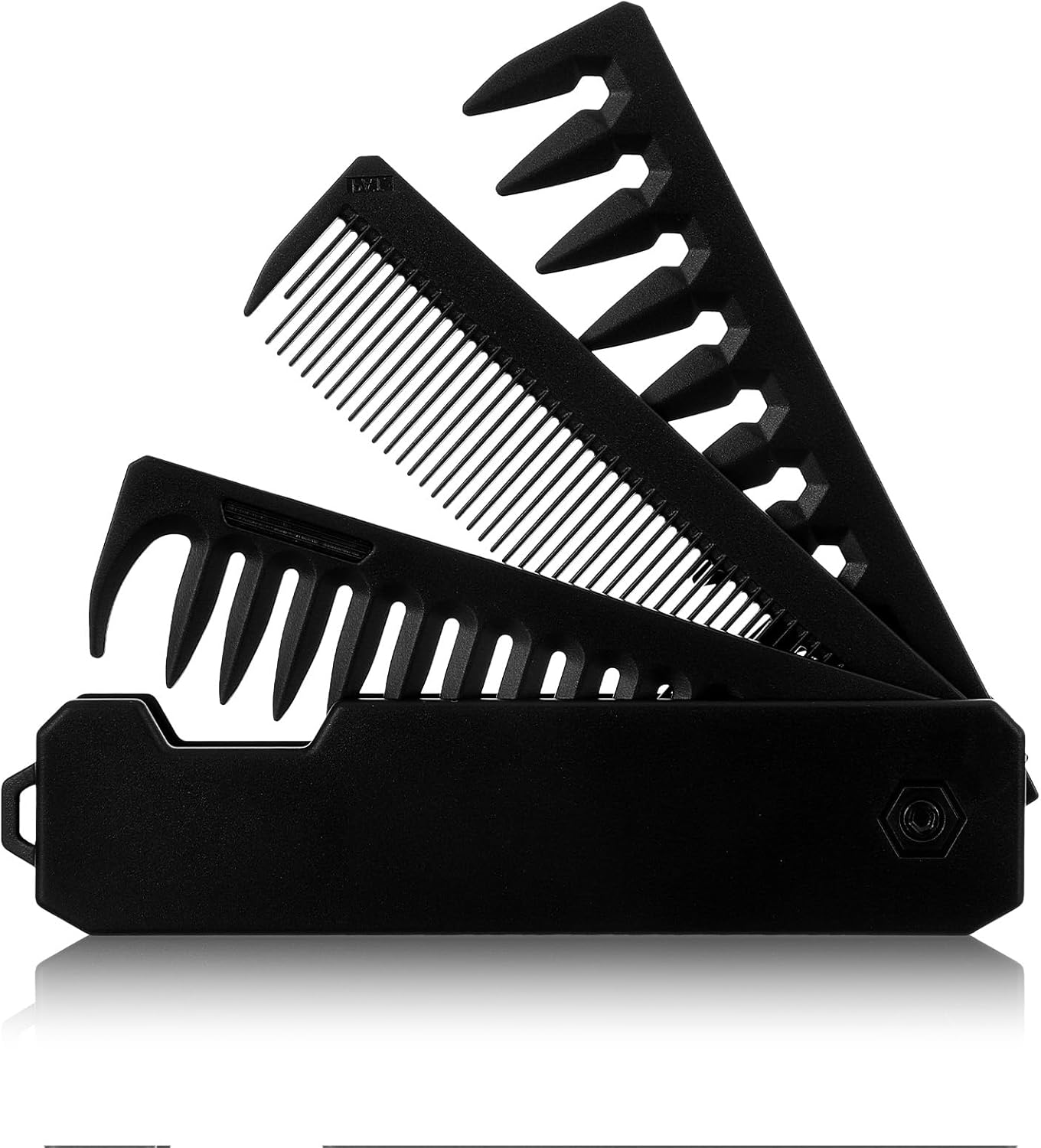 Tyqour Protable Pocket Comb for Men, 3 In 1 Folding Comb, Fine Tooth and Wide Tooth Small Combs for Everyday Grooming, Combing Hair, Beards and Mustaches (Black, Plastic)
