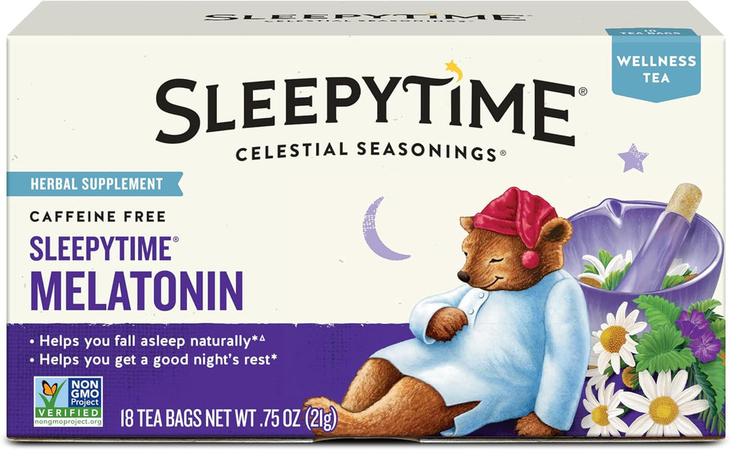 Celestial Seasonings Sleepytime Tea Plus Melatonin, Caffeine Free, Celestial Seasonings Herbal Tea, 18 Bag Box