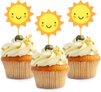 24Pcs Sun Cupcake Toppers Sun Flower Smiley Sunshine Sun Cake Decoration Food Fruit Picks for Baby Shower Birthday Wedding Party Decor