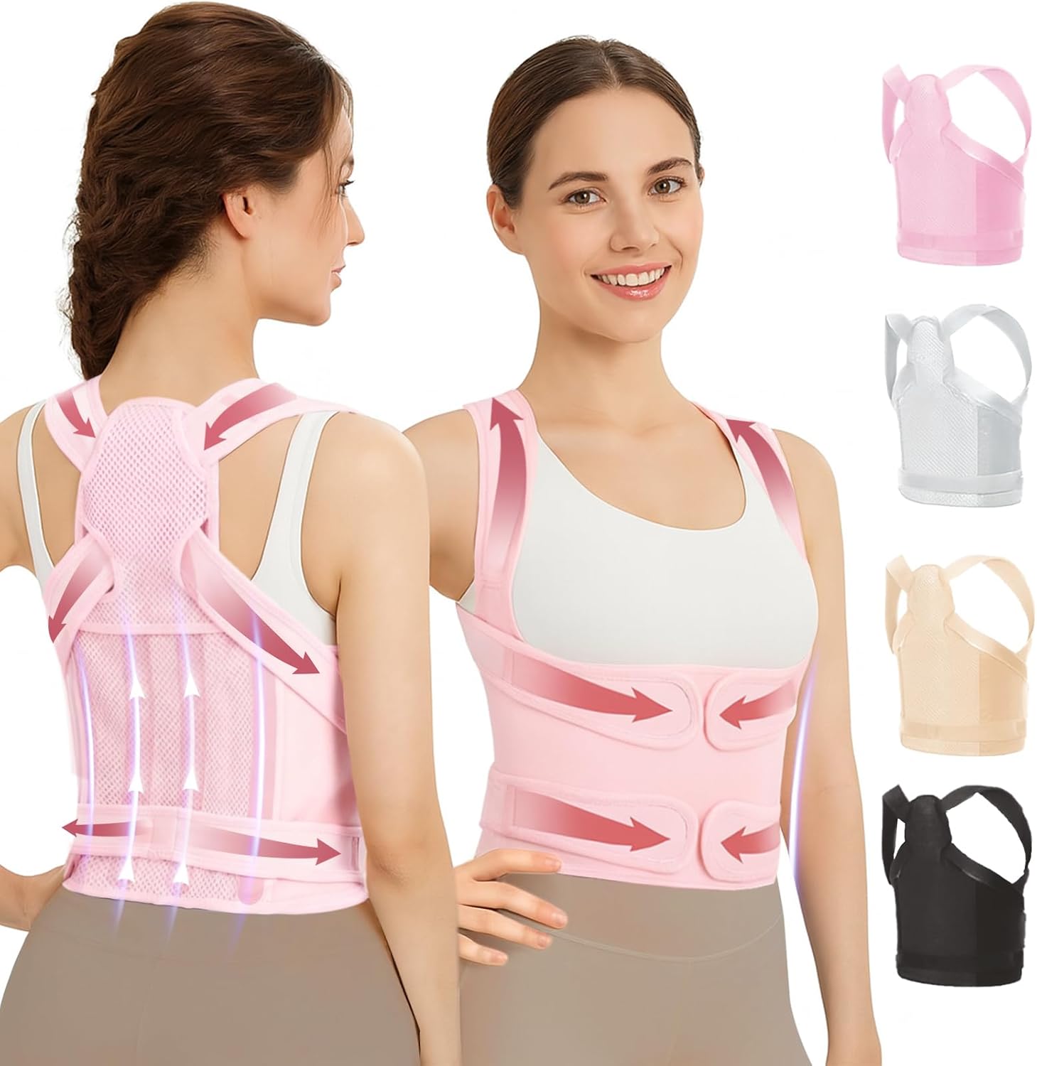 Posture Corrector for Women & Men, Adjustable Back Brace with Shoulder Straightener & Lumbar Support for Upper & Lower Back Pain Relief, Spine Support, Hunchback & Scoliosis, Pink, Small