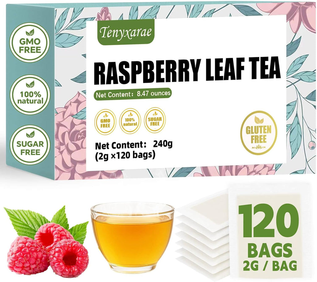 Raspberry Leaf Teabags–120 Tea Bags (2g/Bag), Made from 100% Natural Raspberry Leaves | Herbal Wellness & Antioxidant Support | Caffeine-Free | Sugar-Free | Gluten-Free | Vegan | Individually Wrapped Eco-Friendly Tea Bags