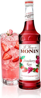 Monin - Strawberry Rose Syrup, Strawberry Rose Flavoring, Flavored Syrup, Coffee Flavoring, Natural Flavoring, Great for Lattes, Teas, Lemonades, Cocktails, & More (750 ml)